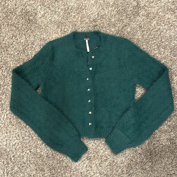 Free People Celeste Cardi Sweater Top in Uncut Emerald Small - Picture 5 of 9